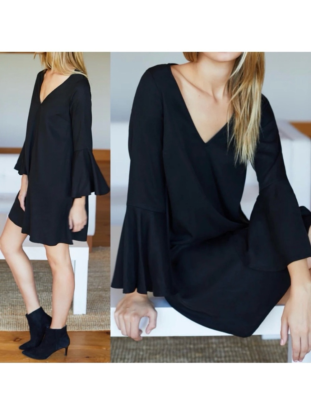 Emerson Fry Bell Sleeve Dress Black LBD Little Black Dress